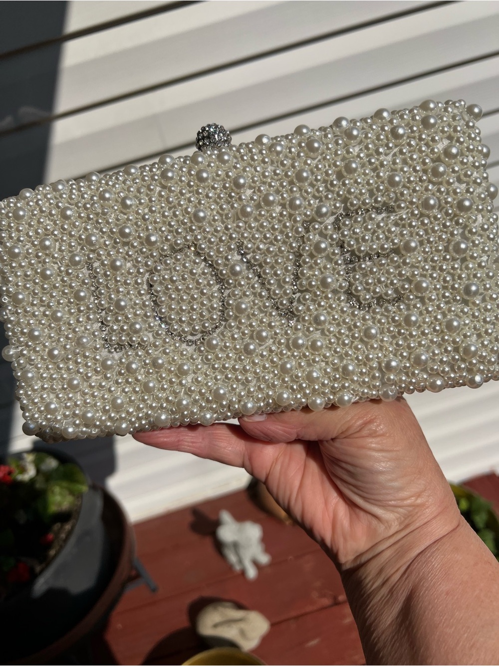 Pearl Beaded "LOVE" Clutch Wristlet - White - Picture 11 of 11
